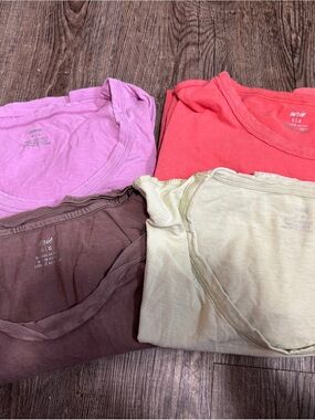 Aerie Scoop and Crew Neck Tee Set — Pink, Coral, Brown, Cream